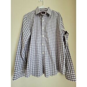 UNTUCKit Slim Fit Wrinkle Free Plaid Button Down Shirt Mens Large Grey White